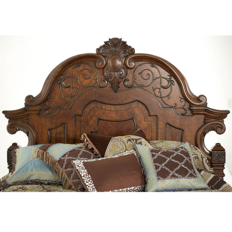 Windsor Court Vintage Fruitwood Queen Mansion Bed from Michael Amini - Luna Furniture