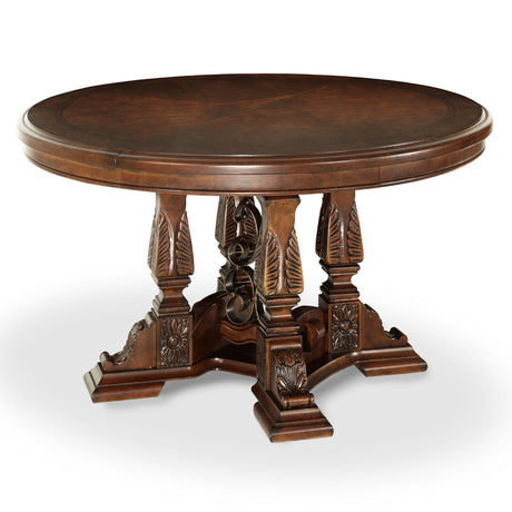 Windsor Court Vintage Fruitwood Round Dining Table from Michael Amini - Luna Furniture
