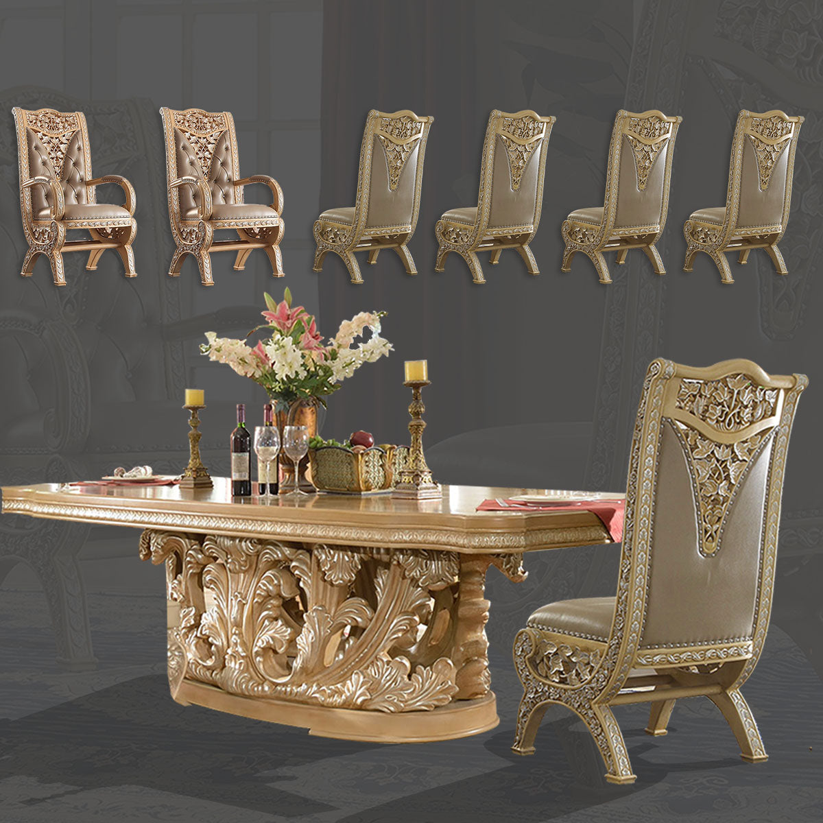 HD-7012/HD-8015 Pickle Frost/Antique Silver 7-Piece Dining Room Set from Homey Design - Luna Furniture