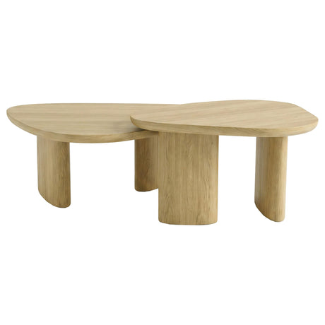 Arjona Honey Oak 2-Piece Triangular Nesting Coffee Table Set from Coaster - Luna Furniture