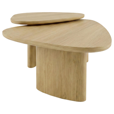 Arjona Honey Oak 2-Piece Triangular Nesting Coffee Table Set from Coaster - Luna Furniture