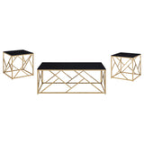 Comisso Black/Gold 3-Piece Tempered Glass Top Contemporary Coffee Table Set