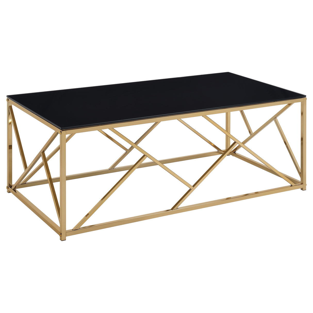 Comisso Black/Gold 3-Piece Tempered Glass Top Contemporary Coffee Table Set