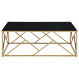 Comisso Black/Gold 3-Piece Tempered Glass Top Contemporary Coffee Table Set