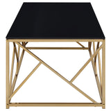 Comisso Black/Gold 3-Piece Tempered Glass Top Contemporary Coffee Table Set