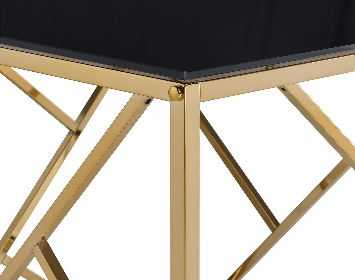 Comisso Black/Gold 3-Piece Tempered Glass Top Contemporary Coffee Table Set