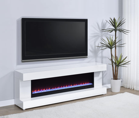 Mallory White High Gloss TV Stand Fireplace Console Bluetooth Speaker from Coaster - Luna Furniture