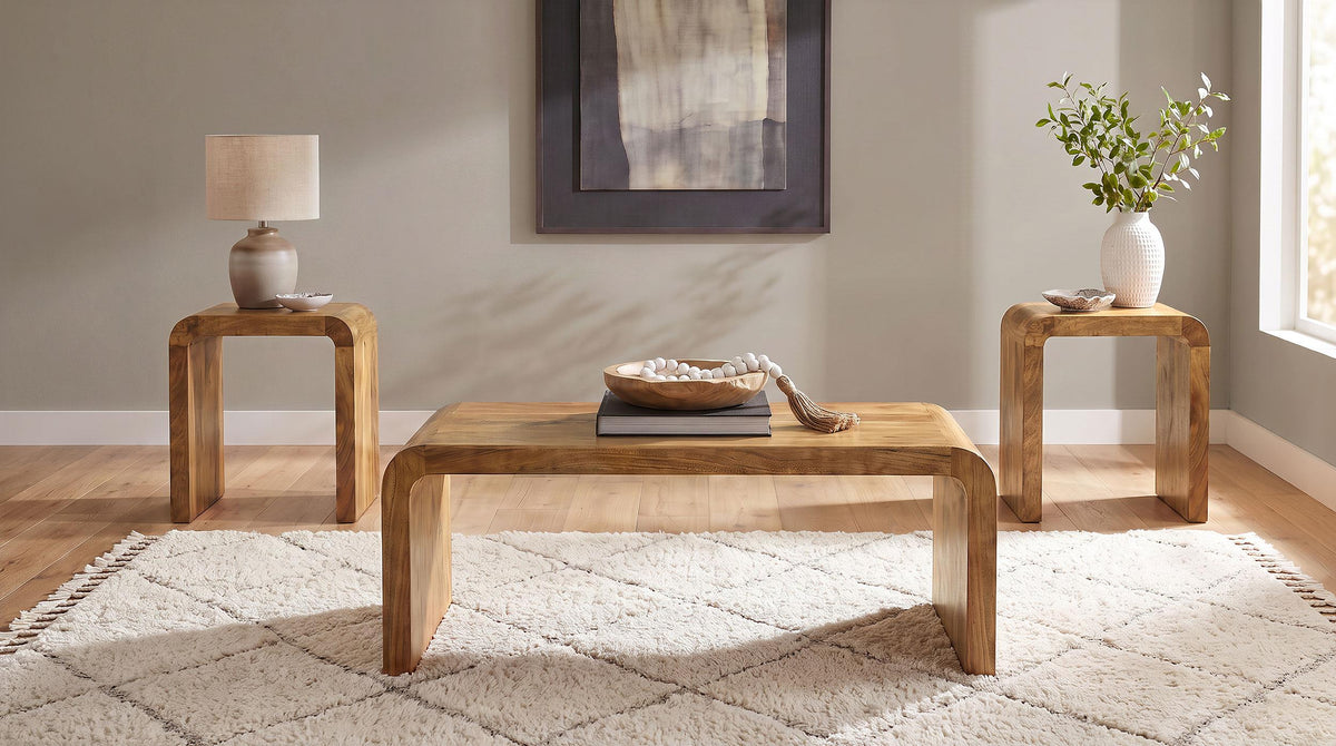 Booker Natural 3-Piece Mango Wood Coffee and End Table Set