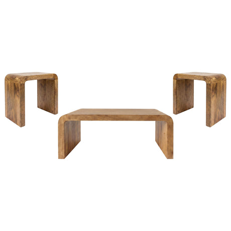 Booker Natural 3-Piece Mango Wood Coffee and End Table Set from Coaster - Luna Furniture