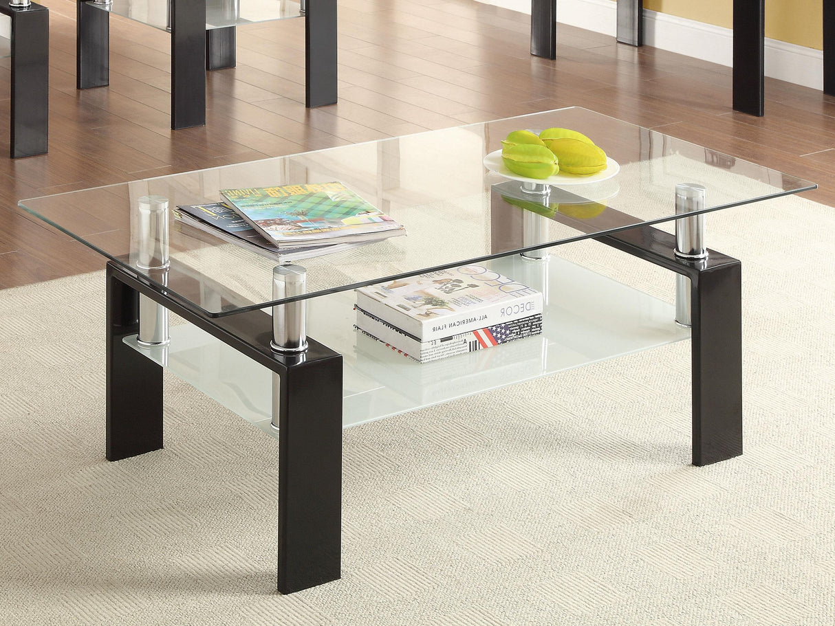 Dyer Black Tempered Glass Coffee Table with Shelf from Coaster - Luna Furniture