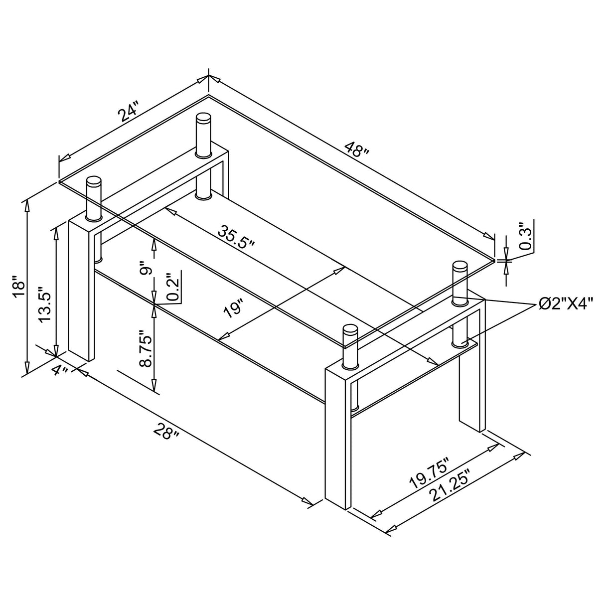 Dyer Black Tempered Glass Coffee Table with Shelf from Coaster - Luna Furniture