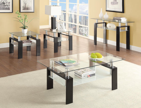 Dyer Black Tempered Glass Coffee Table with Shelf from Coaster - Luna Furniture