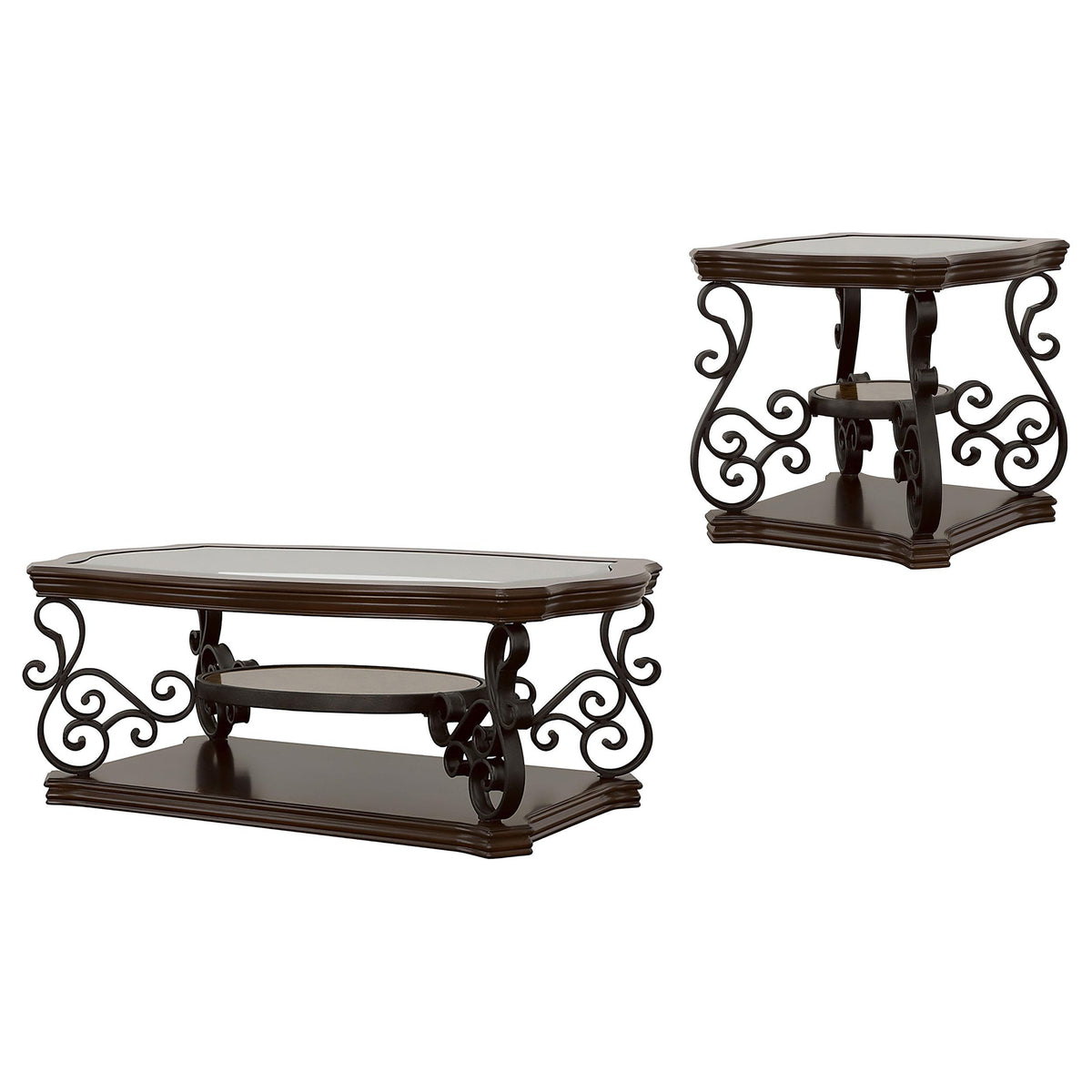 Laney Dark Merlot 2-Piece Glass Top Coffee and End Table Set from Coaster - Luna Furniture
