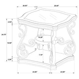 Laney Dark table set, round marble-style shelf detail, brown mottled surface
