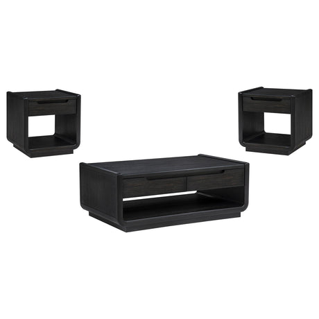 Leandro Burnished Black 3-piece Wood Coffee and End Table Set from Coaster - Luna Furniture