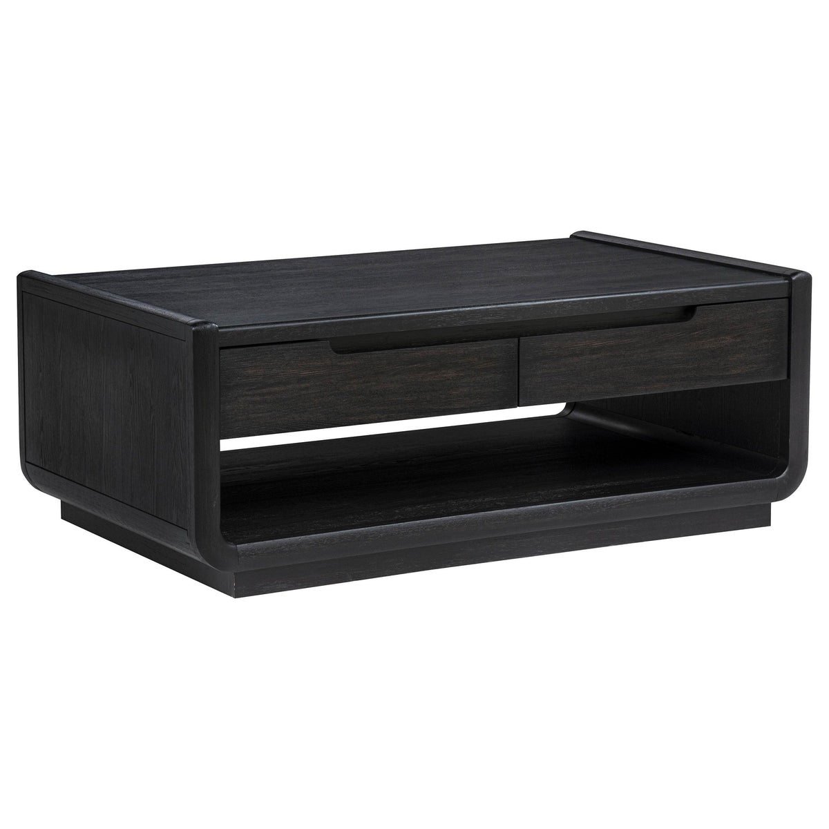 Leandro Burnished Black 2-drawer Wood Cocktail Coffee Table from Coaster - Luna Furniture