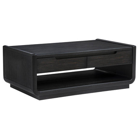 Leandro Burnished Black 2-drawer Wood Cocktail Coffee Table from Coaster - Luna Furniture