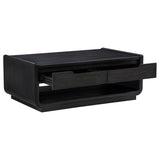 Leandro Burnished Black 2-drawer Wood Cocktail Coffee Table from Coaster - Luna Furniture