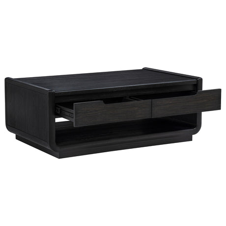 Leandro Burnished Black 2-drawer Wood Cocktail Coffee Table from Coaster - Luna Furniture