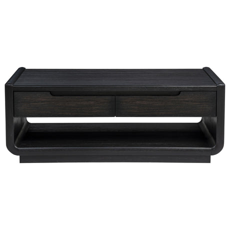 Leandro Burnished Black 2-drawer Wood Cocktail Coffee Table from Coaster - Luna Furniture