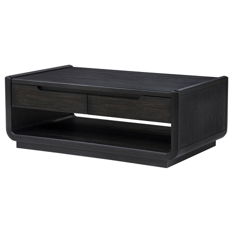 Leandro Burnished Black 2-drawer Wood Cocktail Coffee Table from Coaster - Luna Furniture