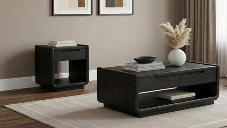 Leandro Burnished Black 2-drawer Wood Cocktail Coffee Table from Coaster - Luna Furniture