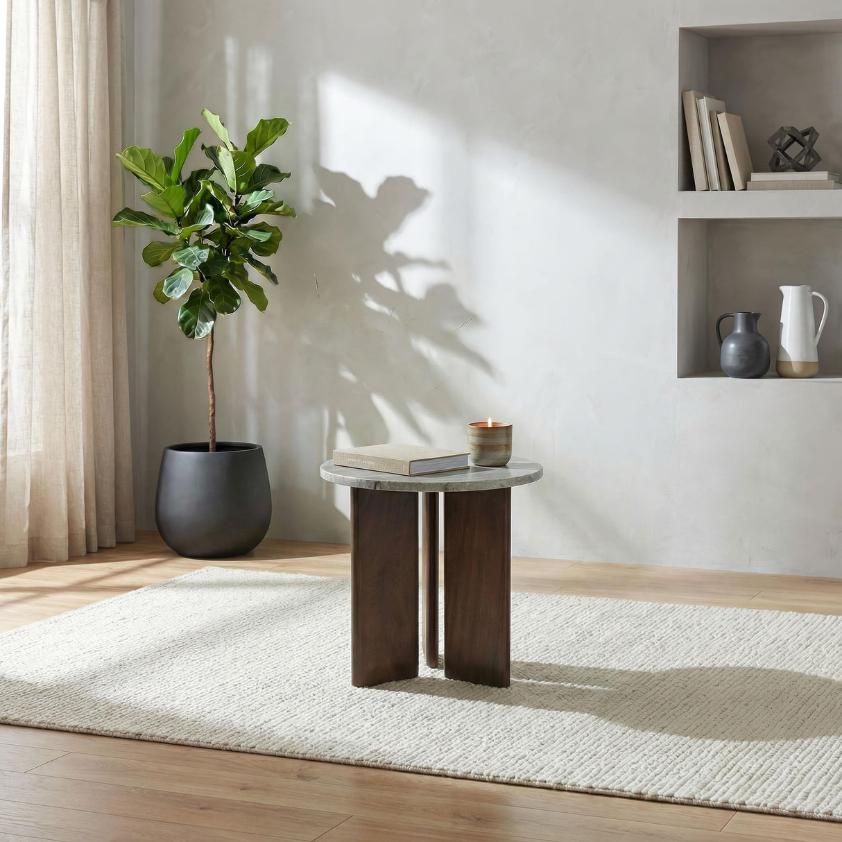 Jenna Brown Round Marble Top Mango Wood Side End Table from Coaster - Luna Furniture