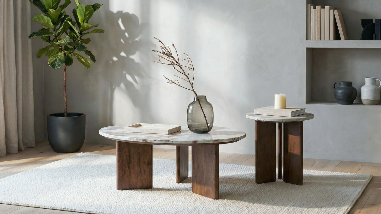 Jenna Brown 2-piece Round Marble Top Coffee Table Set from Coaster - Luna Furniture