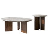 Jenna Brown 2-piece Round Marble Top Coffee Table Set from Coaster - Luna Furniture
