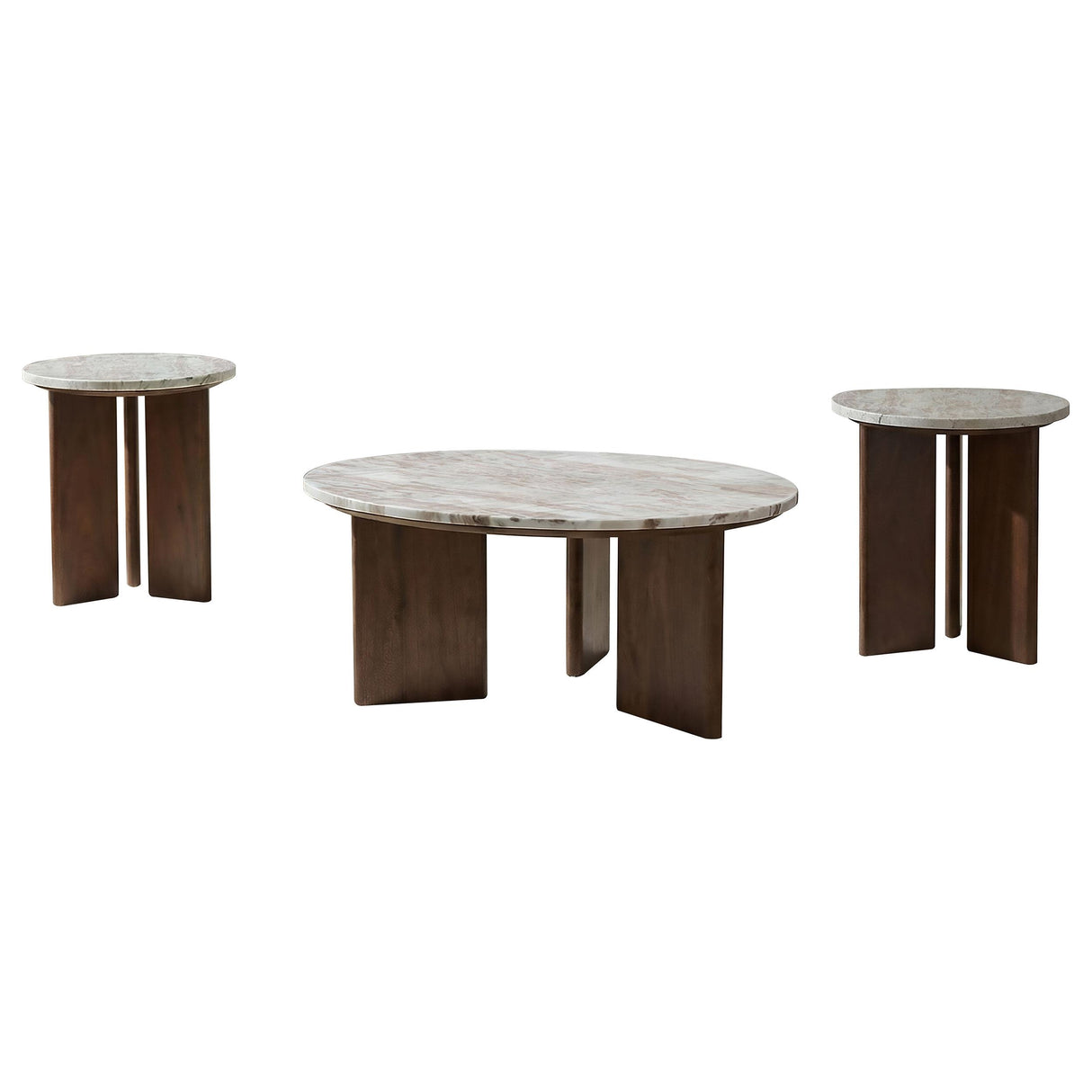 Jenna Brown 3-piece Round Marble Top Coffee Table Set from Coaster - Luna Furniture