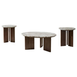 Jenna Brown 3-piece Round Marble Top Coffee Table Set from Coaster - Luna Furniture