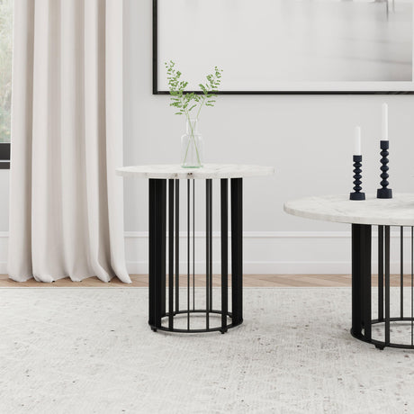 Haven Black Round Genuine White Marble Top End Side Table from Coaster - Luna Furniture