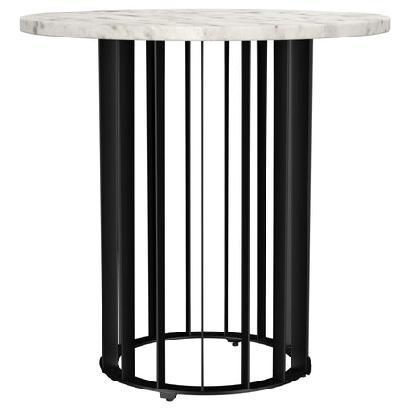 Haven Black Round Genuine White Marble Top End Side Table from Coaster - Luna Furniture