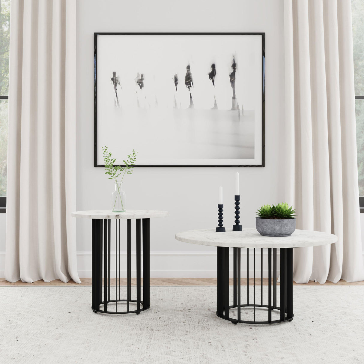 Haven Black 2-Piece Round Marble Coffee and End Table Set from Coaster - Luna Furniture