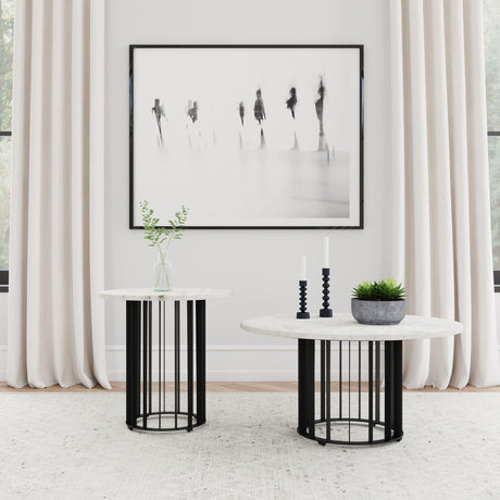 Haven Black 2-Piece Round Marble Coffee and End Table Set from Coaster - Luna Furniture