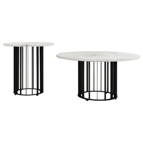 Haven Black 2-Piece Round Marble Coffee and End Table Set from Coaster - Luna Furniture