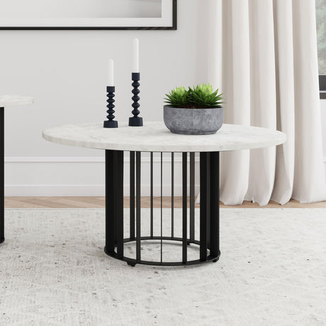Haven Black Round Genuine White Marble Top Coffee Table from Coaster - Luna Furniture