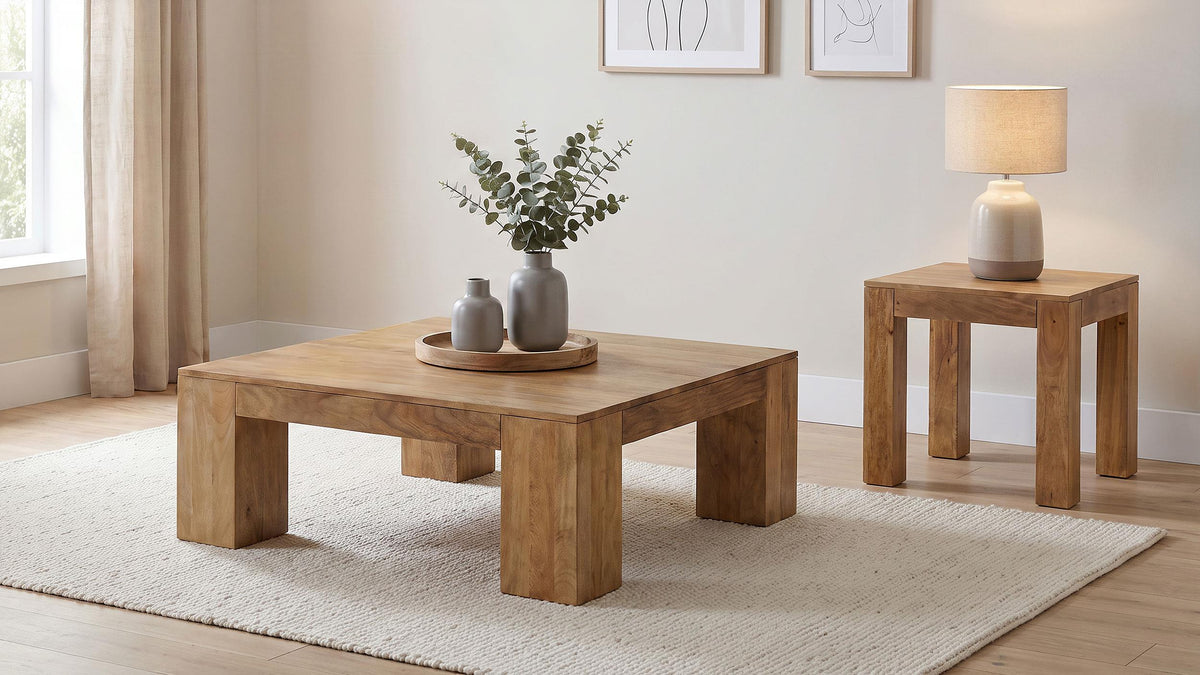 Butte Natural 2-Piece Mango Wood Coffee and End Table Set