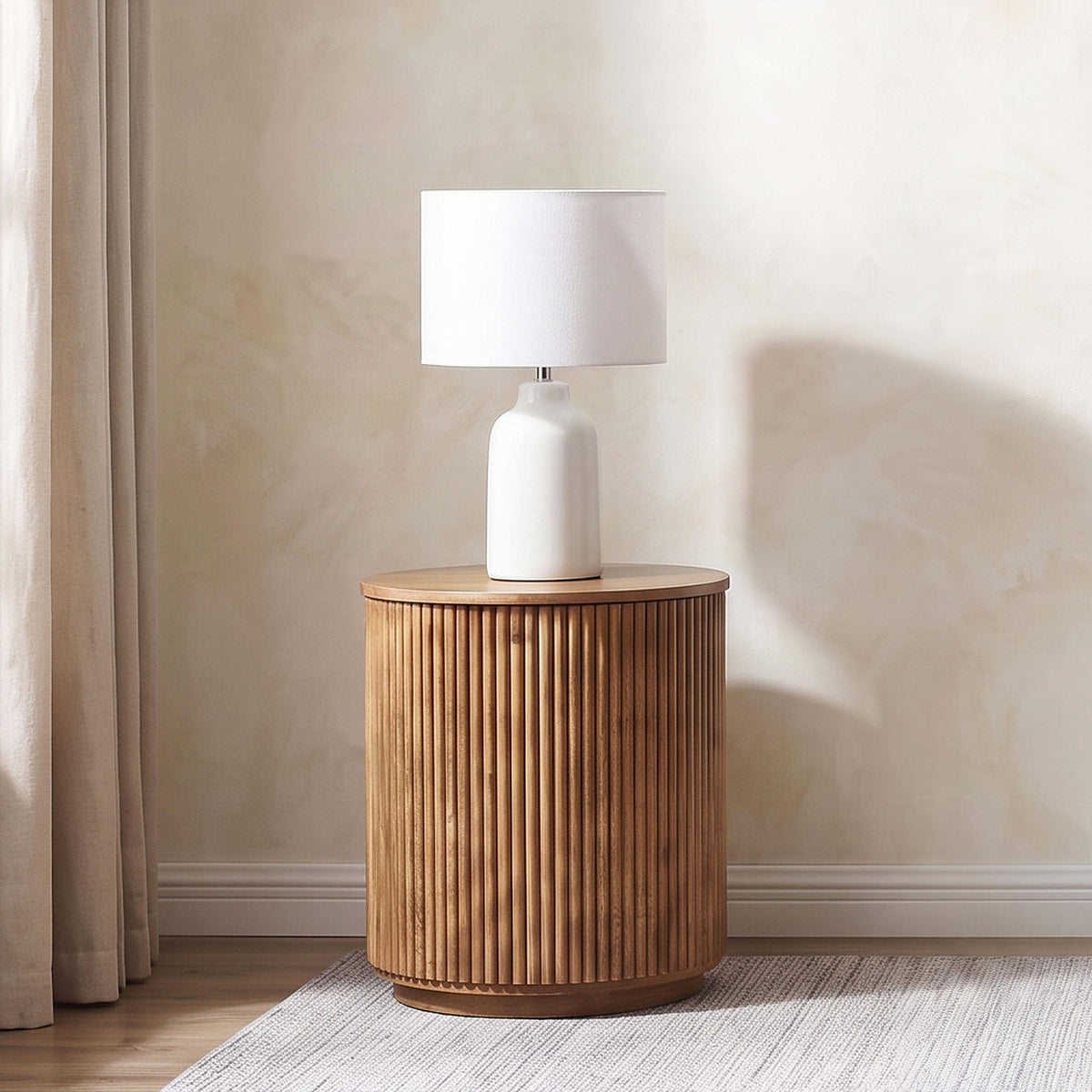 Coffey Light Brown Round Mango Wood End Table