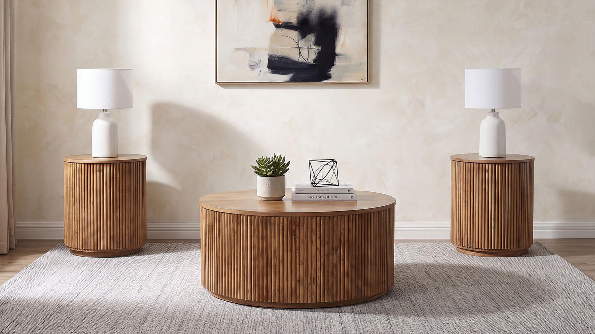 Coffey Light Brown 3-Piece Round Coffee and End Table Set