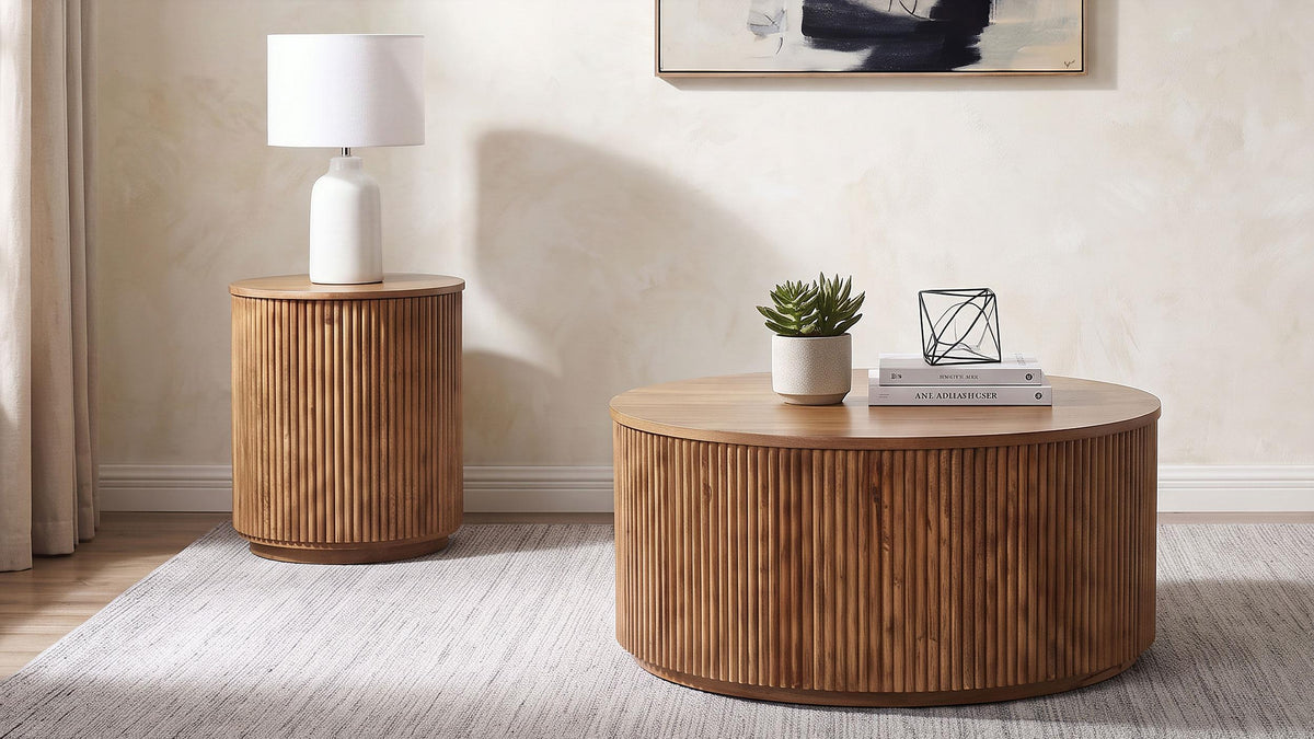 Coffey Light Brown Round Mango Wood Coffee Table