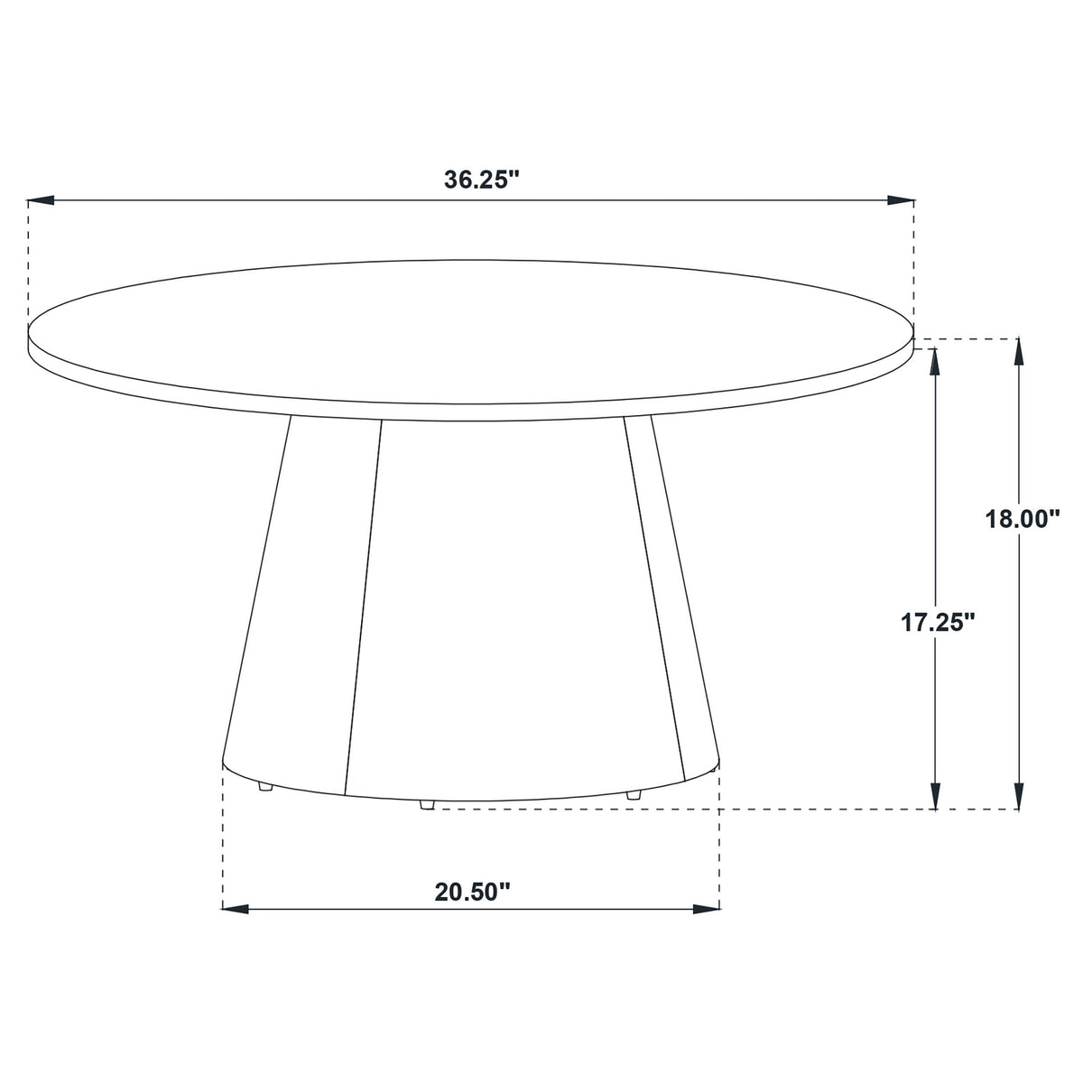 Franklin Dark round pedestal coffee table dimensions, 23.75-inch top and 21.75-inch height