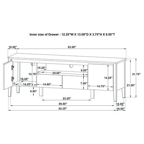 Bradley Gray and Natural 63-inch 2-Door Smart Top TV Stand from Coaster - Luna Furniture