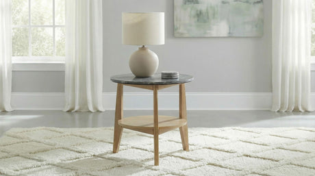 Bradley Gray and Natural Round Smart Top End Side Table from Coaster - Luna Furniture