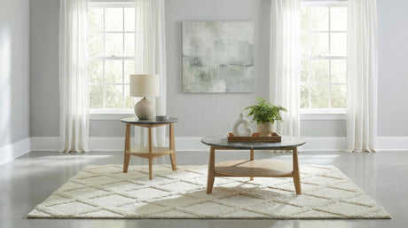 Bradley Gray and Natural Round Smart Top End Side Table from Coaster - Luna Furniture