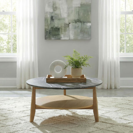 Bradley Gray and Natural Round Smart Top Cocktail Coffee Table from Coaster - Luna Furniture