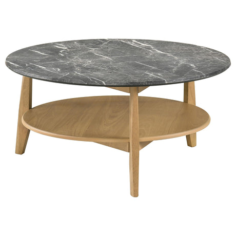 Bradley Gray and Natural Round Smart Top Cocktail Coffee Table from Coaster - Luna Furniture