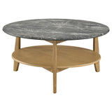 Bradley Gray and Natural Round Smart Top Cocktail Coffee Table from Coaster - Luna Furniture