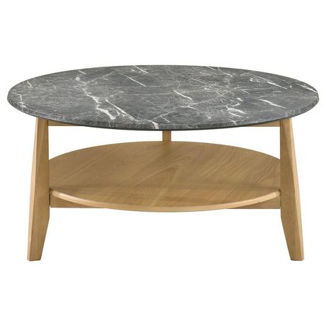 Bradley Gray and Natural Round Smart Top Cocktail Coffee Table from Coaster - Luna Furniture