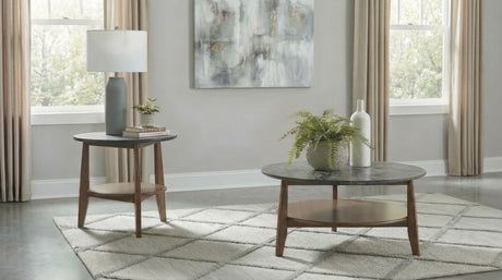 Bradley Smokey Gray and Brown Round Smart Top End Side Table from Coaster - Luna Furniture